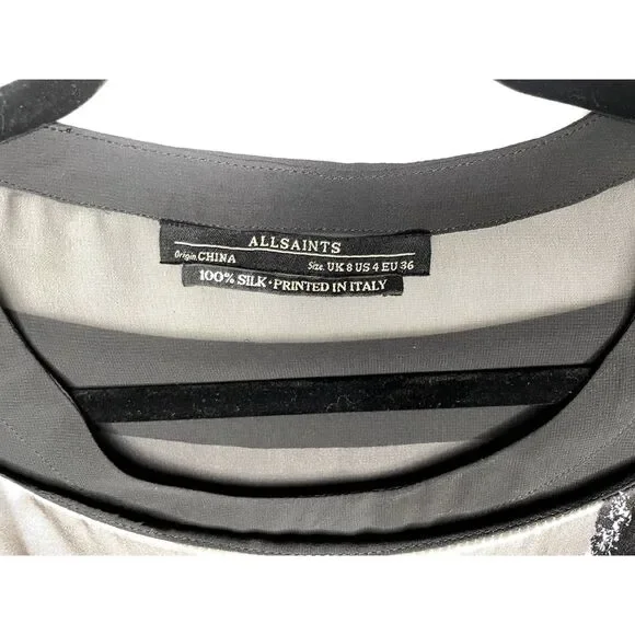 AllSaints Reverso Rip It Up Top / Tunic - Black and Gray Print Size 4 - Picture 5 of 7